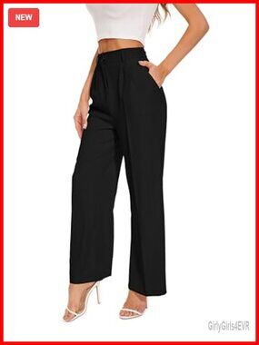 High Waist Wide Leg Work Slacks Business Casual Pleated Front Loose Fit Pants